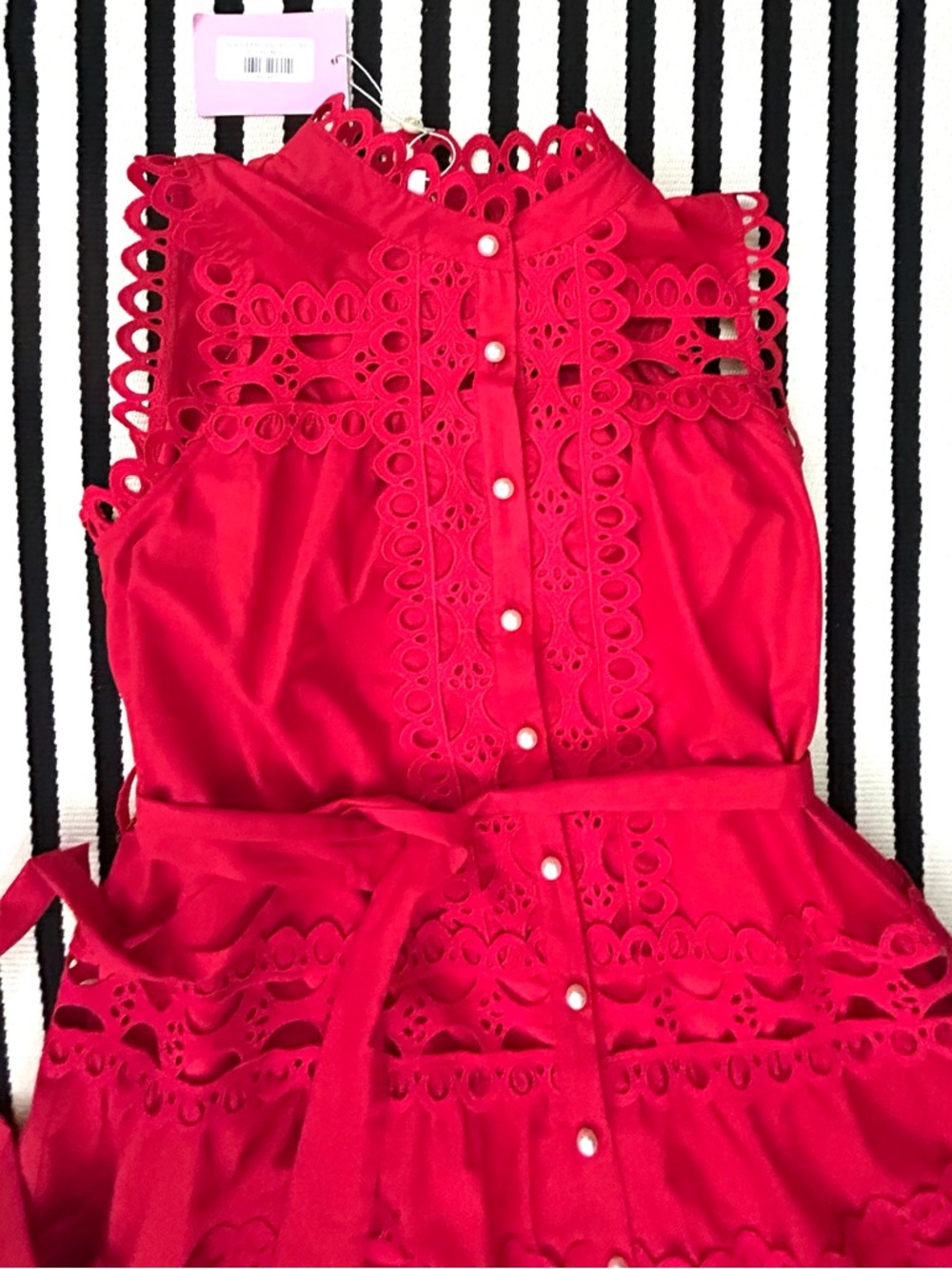 entro Red Eyelet Sleeveless Midi Dress with Tie Waist - Picture 2 of 2